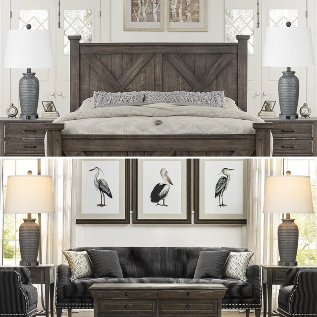 Alt view image 5 of 7 - 25" Farmhouse Jar Table Lamps Set of 2, 3 Way Touch Control Rustic Bedside Lamps with USB A+C Ports & AC Outlet, Pot Nightstand Lamps for Bedroom Living Room (LED Bulbs Included)