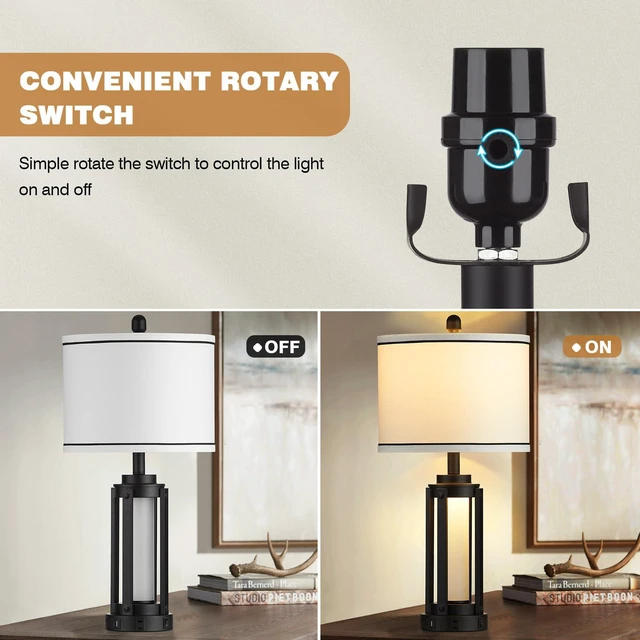 Alt view image 6 of 7 - 26" Modern Table Lamp with USB A+C Charging Ports & AC Outlet, Industrial Beside Contemporary Lamp Glass LED Night Light for Living Room Bedroom Nightstand End Table Single Black(2 Bulbs Included)