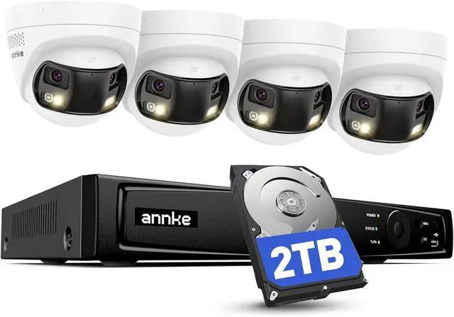 Main image of ANNKE 4K PoE Security Camera System with Dual-Lens, 180° Wide Angle, 12MP H.265+ NVR with 2TB HDD, 4pcs 8MP Wired Surveillance IP Cameras Outdoor, Smart AI Human/Vehicle Detection, 2-Way Audio