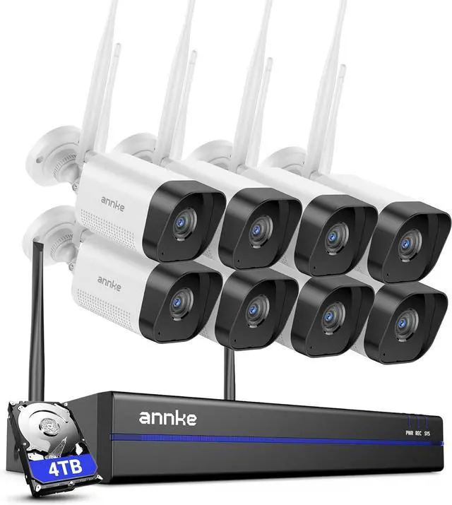 Main image of ANNKE Security Camera System, 8pcs Wireless 3MP IP Cameras with 16CH 8MP 4K NVR for Home Security Outdoors, Motion Detection, Two-Way Audio, 100ft Night Vision, Compatible with Alexa, 4TB Hard Drive