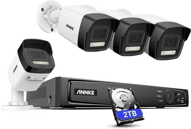 Main image of ANNKE 8MP PoE Camera System, 4X 4K PoE IP Camera with Mic, 8CH NVR with 2TB HDD for 24/7 Recording, Smart Dual Light, Human&Vehicle Detection, Color Night Vision, Remote Monitoring, H.265+