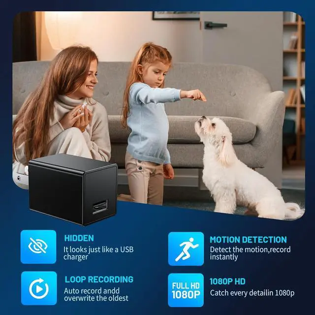 Alt view image 3 of 6 - Hidden Spy Camera 1080P WiFi Wireless Small HD Indoor Home Office Security Camera Compact Surveillance Monitoring Camera with Motion Detection and App Live Feed