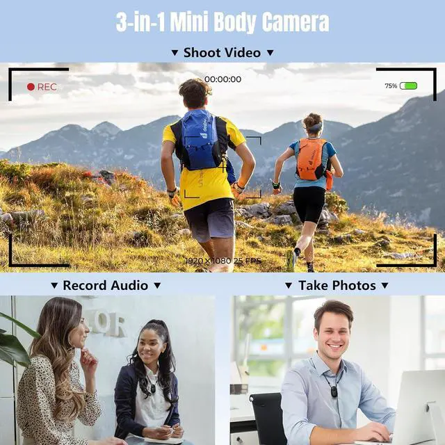 Alt view image 3 of 7 - Mini Wearable Body Worn Action Camera with Auido & Video Recording -32G Thumb Size Hands Free Body Worn Cameras Magnetic Back Clip Wearable Portable Camcorder for Work Travel Pet Walk Vlog(Black)