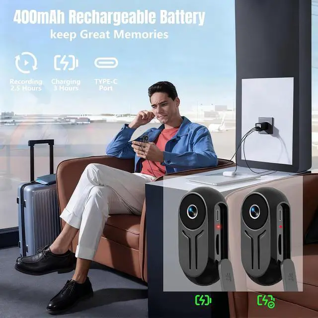 Alt view image 6 of 7 - Mini Wearable Body Worn Action Camera with Auido & Video Recording -32G Thumb Size Hands Free Body Worn Cameras Magnetic Back Clip Wearable Portable Camcorder for Work Travel Pet Walk Vlog(Black)