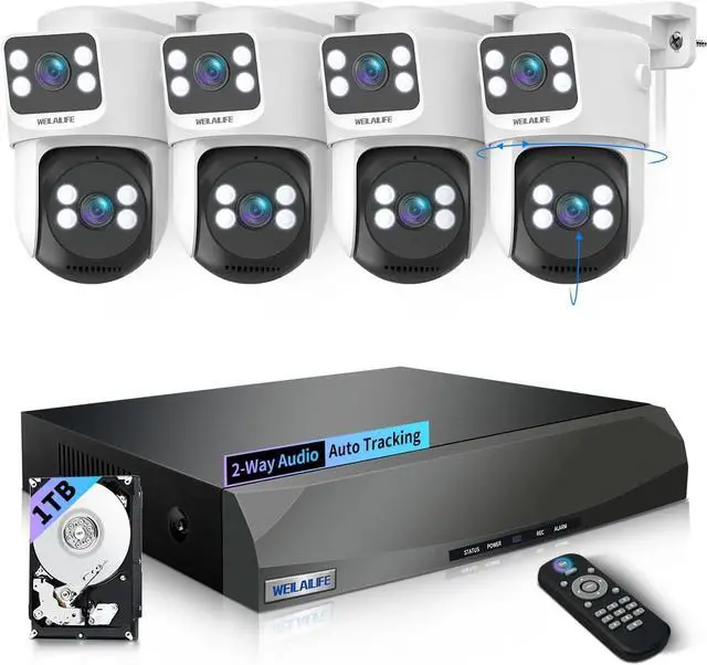 Main image of 2-Way Audio & Auto Tracking 4K Wired Security Camera System, Outdoor POE PTZ IP Cameras, Home Video Surveillance Camera Systems