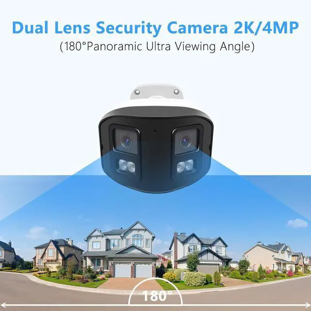 Alt view image 3 of 7 - 4MP Dual Lens PoE IP Security Camera with 180° Ultra Wide Viewing Angle, 2-Way Talk, AI Human Vehicle Detection, SD Card Slot(256GB), Full Color/EXIR2.0 Night Vision, Must Work with NVRs or PoE Switch