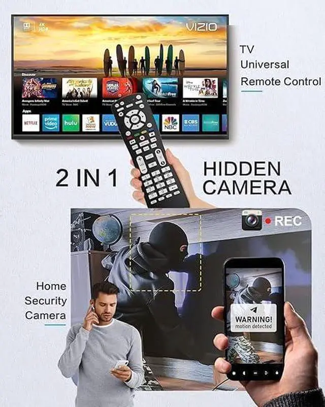 Alt view image 5 of 7 - TV Remote Camera 2 in 1 Use WiFi HD 1080P Hidden Camera TV Remote Spy Camera with Video and Motion Detection for Indoor Home Security Camera Wireless Nanny Cam