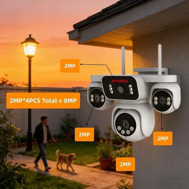 Alt view image 2 of 7 - 2MP Quad-Lens WiFi Security Camera Outdoor or Indoor Pan &Tilt 350° 24/7 Recording Two-Way Audio Full Color Night Vision Weatherproof Auto Tracking Security Monitor for Home Garden