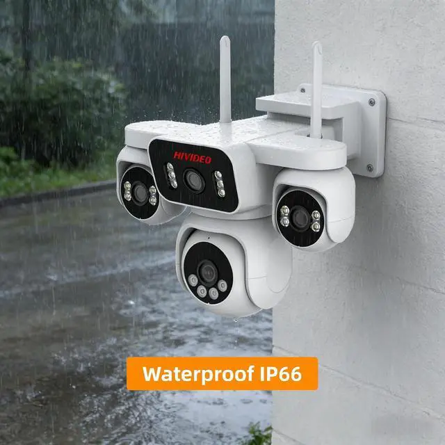 Alt view image 6 of 7 - 2MP Quad-Lens WiFi Security Camera Outdoor or Indoor Pan &Tilt 350° 24/7 Recording Two-Way Audio Full Color Night Vision Weatherproof Auto Tracking Security Monitor for Home Garden