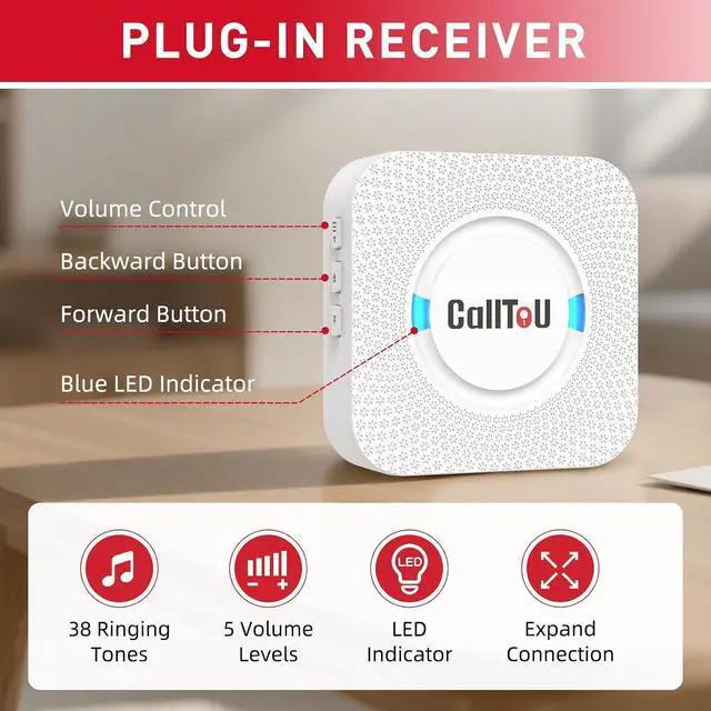 Alt view image 2 of 7 - CallToU Wireless Motion Sensor Alarm Indoor Motion Detector Alarm, Bed Alarms for Elderly Dementia Patients, Motion Sensor Door Chime with 500 FT Range, 5 Adjustable Volume 3 Sensor + 1 Receiver