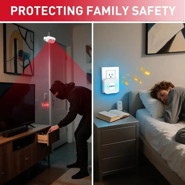 Alt view image 6 of 7 - CallToU Wireless Motion Sensor Alarm Indoor Motion Detector Alarm, Bed Alarms for Elderly Dementia Patients, Motion Sensor Door Chime with 500 FT Range, 5 Adjustable Volume 3 Sensor + 1 Receiver