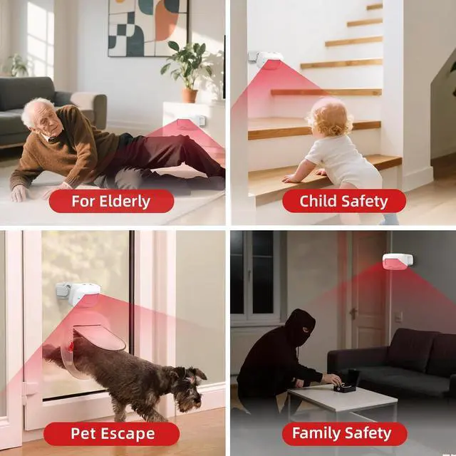 Alt view image 7 of 7 - CallToU Wireless Motion Sensor Alarm Indoor Motion Detector Alarm, Bed Alarms for Elderly Dementia Patients, Motion Sensor Door Chime with 500 FT Range, 5 Adjustable Volume 3 Sensor + 1 Receiver