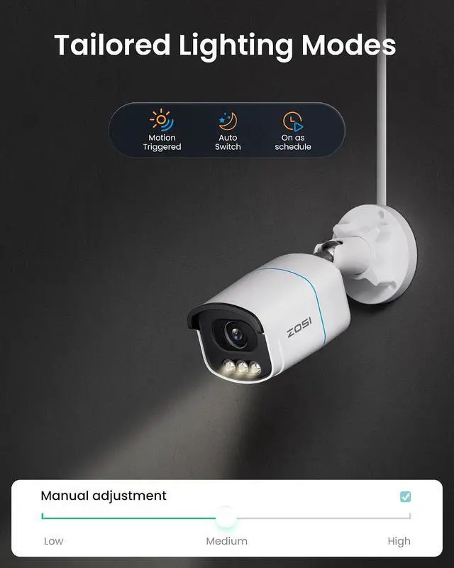 Alt view image 6 of 7 - ZOSI C186 5MP 3K PoE IP Security Camera, 2 x Add-on Outdoor Camera with Aurora Lux True Color Night Vision, AI Person/Vehicle Detection, Light & Siren Alarms, Two-Way Talk, Only with ZOSI POE NVR