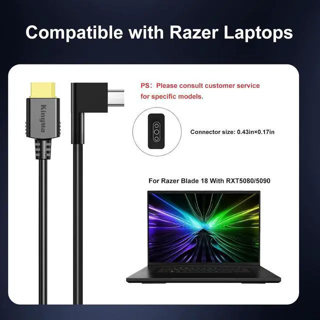 Alt view image 3 of 7 - King Ma GaN Portable Laptop Charger for Razer Blade 18(2025 2026) with 5080/5090, 3 Ports Fast Charging, with a Power Cable with 11-43 mm Charging Interface (20V/20A Output) for Gaming laptops