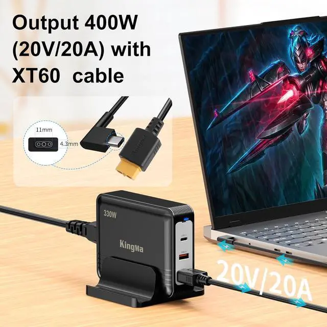 Alt view image 4 of 7 - King Ma GaN Portable Laptop Charger for Razer Blade 18(2025 2026) with 5080/5090, 3 Ports Fast Charging, with a Power Cable with 11-43 mm Charging Interface (20V/20A Output) for Gaming laptops