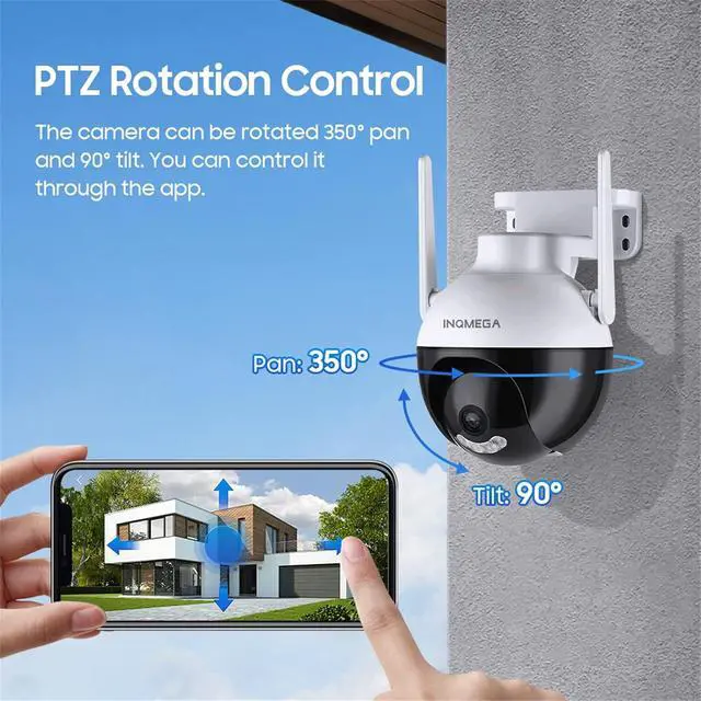 Alt view image 3 of 7 - 4MP Security Camera Outdoor, PTZ 355°View 1080P Security System 2.4GHZ WiFi Security Cameras Outdoor with Color Night Vision, Motion Detection and Alarm, IP66 Waterproof, 2-Way Talk, 24/7 SD Storage