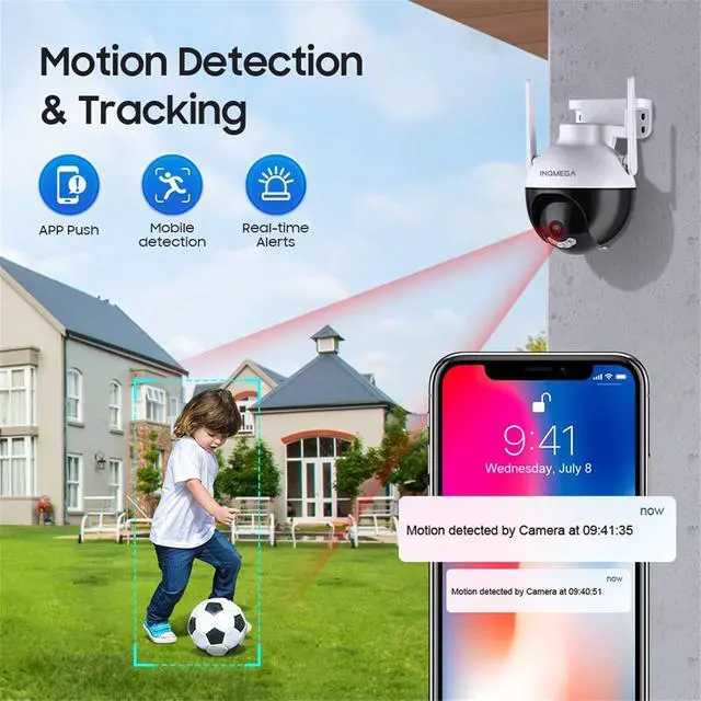 Alt view image 5 of 7 - 4MP Security Camera Outdoor, PTZ 355°View 1080P Security System 2.4GHZ WiFi Security Cameras Outdoor with Color Night Vision, Motion Detection and Alarm, IP66 Waterproof, 2-Way Talk, 24/7 SD Storage