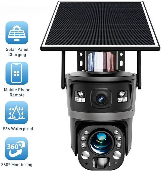 Alt view image 3 of 7 - Outdoor Solar Powered Security Camera, 6MP Ultra high Definition Binocular Lens, 36x Optical Zoom Metal Shell, 24/7 All Day Protection, Two-Way Audio, Color Night Vision,