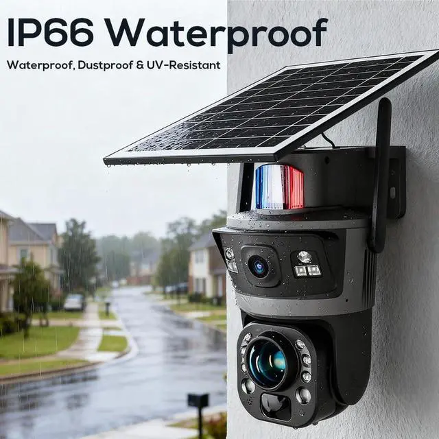 Alt view image 6 of 7 - Outdoor Solar Powered Security Camera, 6MP Ultra high Definition Binocular Lens, 36x Optical Zoom Metal Shell, 24/7 All Day Protection, Two-Way Audio, Color Night Vision,