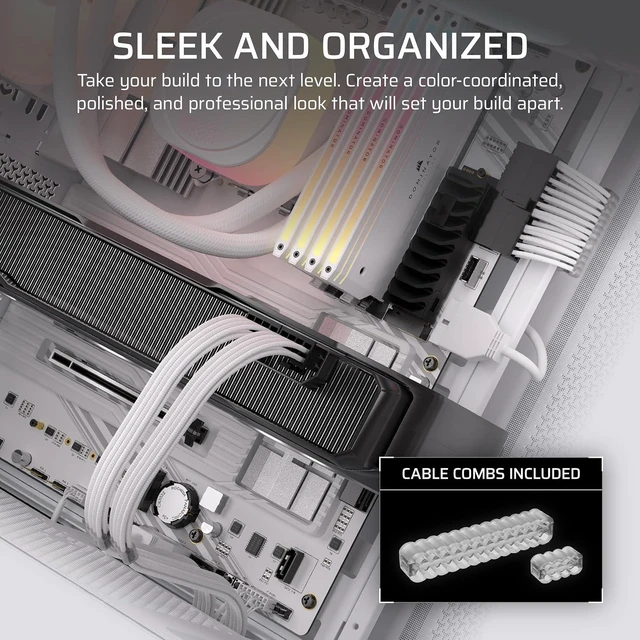 Alt view image 3 of 5 - Corsair Elite Premium Type 4 Individual Sleeved PSU Cable Starter Kit Low-Profile Cable Combs, Triple-Mesh Paracord Sleeve, Compatible Type 4 PSUs White