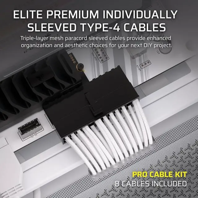 Alt view image 2 of 5 - Corsair Elite Premium Type 4 Individual Sleeved PSU Cable Pro Kit Low-Profile Cable Combs, Triple-Mesh Paracord Sleeve, Compatible Type 4 PSUs White