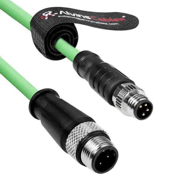 Main image of Alvin's Cables M8 A-Code 4 Pin Male to M12 D-Code 4 Pin Male Ethernet Cable High-Flex Shielded Cat6a for Beckhoff ZK1090-3161, PROFINET, EtherCAT, Industrial Automation, Robotics 9.84ft/3m
