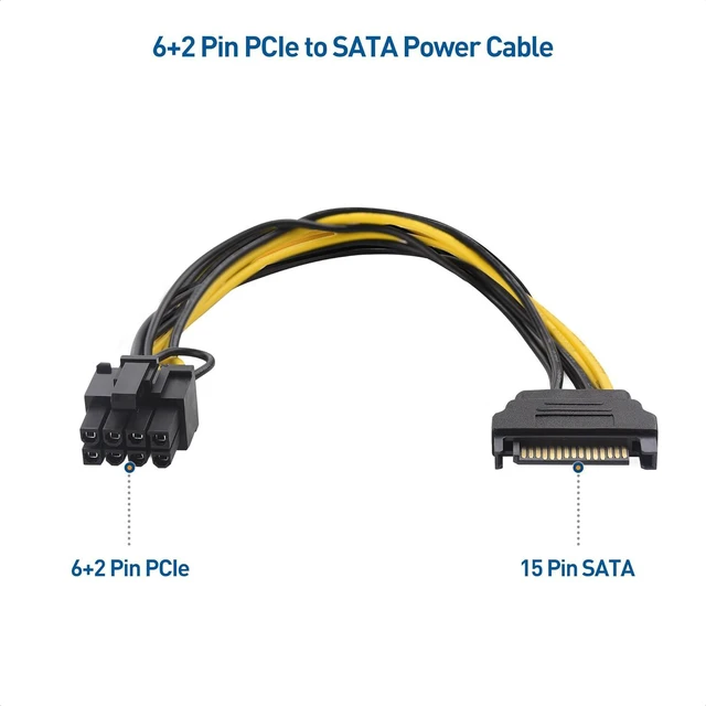 Alt view image 2 of 6 - Cable Matters 2-Pack 6+2 Pin to SATA Power Cable (SATA to 8 Pin PCIe / 6 Pin PCIe to SATA Cable) - 7 Inches