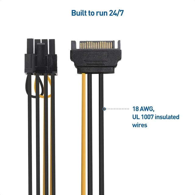 Alt view image 4 of 6 - Cable Matters 2-Pack 6+2 Pin to SATA Power Cable (SATA to 8 Pin PCIe / 6 Pin PCIe to SATA Cable) - 7 Inches