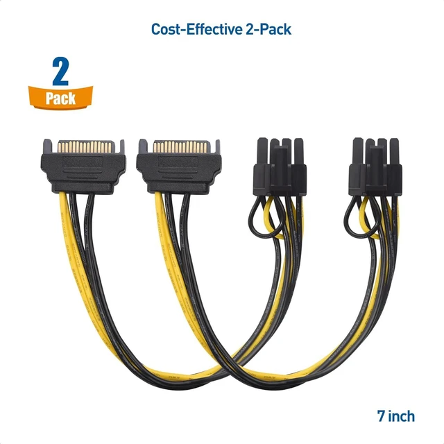 Alt view image 5 of 6 - Cable Matters 2-Pack 6+2 Pin to SATA Power Cable (SATA to 8 Pin PCIe / 6 Pin PCIe to SATA Cable) - 7 Inches