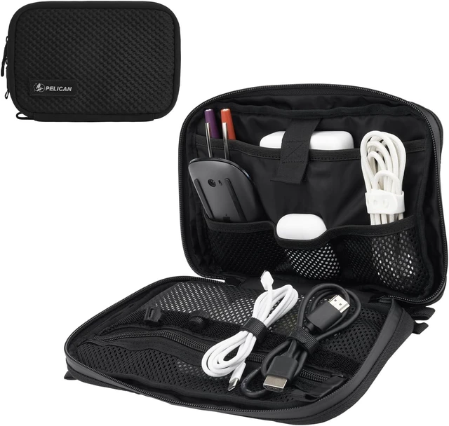 Main image of Pelican Electronic Organizer Travel Case - Portable Tech Pouch with Multiple Storage Mesh Pockets for Cables, Chargers, Power Bank, AirPods - Cord Organizer and Airplane Travel Essentials Bag - Black