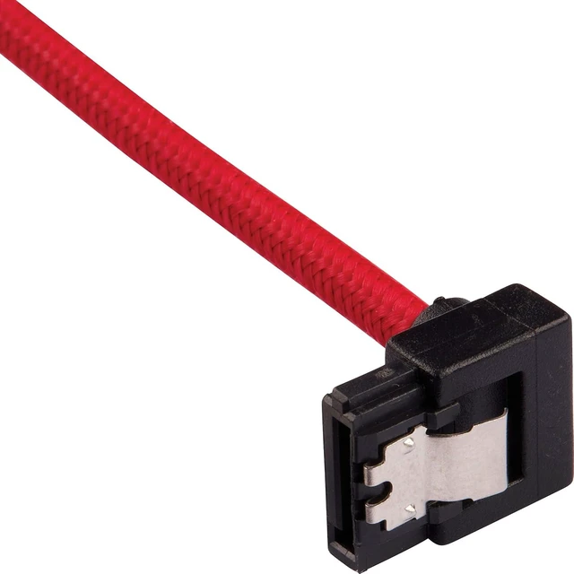 Alt view image 2 of 7 - Corsair 60cm Red Premium Braided Sleeved 90° SATA Data Cable