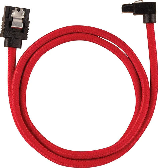 Alt view image 3 of 7 - Corsair 60cm Red Premium Braided Sleeved 90° SATA Data Cable