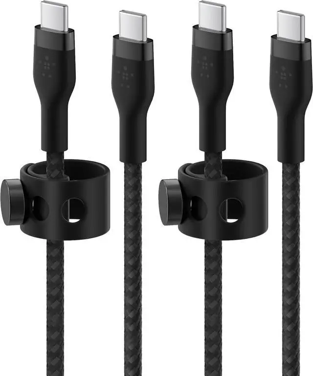 Main image of Belkin BoostCharge Pro Flex Braided USB-C to USB-C Charger Cable (6.6ft/2M), USB-IF Certified Fast Charging Cable for iPhone 16 Series, MacBook Pro, iPad Pro, Galaxy S24, S23, & More - Black (2-Pack)