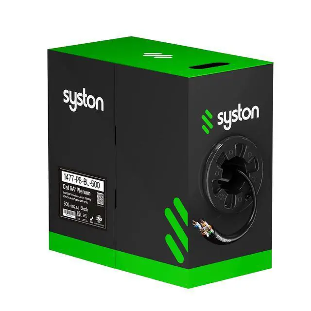 Alt view image 2 of 7 - SYSTON CAT 6A+ Ethernet Network Cable Bulk Without RJ45 Ends - 700 MHz 23 AWG UTP Solid Bare Copper Wire CMP/Plenum-Rated for IP PoE LAN Application Use, Indoor/Outdoor UV Resistant - Black, 152m