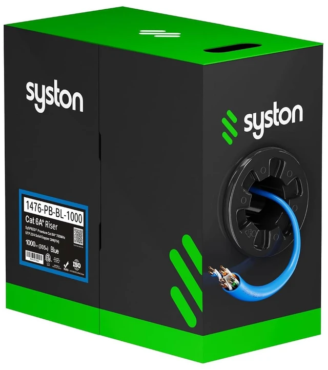 Main image of SYSTON CAT 6A+ Ethernet Network Cable Bulk Without RJ45 Ends - 700 MHz 23 AWG UTP Solid Bare Copper Wire CMR/Riser-Rated for IP PoE LAN Application Use, Indoor/Outdoor UV Resistant - Blue, 304m