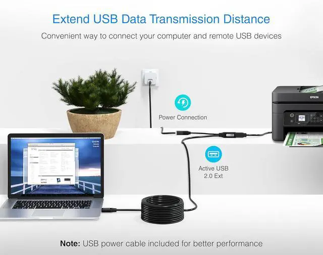 Alt view image 4 of 7 - 2.0 Active USB Extension Cable 50FT (USB Extender Cord, 480 Mbps, Male to Female, in-Wall CL3 Rated) Long USB Extension Cord for Webcam, VR Headset, Printer, Hard Drive, Keyboard, Mouse