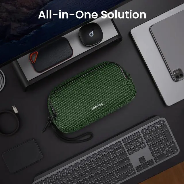 Alt view image 3 of 7 - tomtoc Electronic organizer travel bag, waterproof double compartment, technical bag, cable organizer, phone, hard drive, power bank, travel accessories