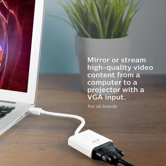 Alt view image 3 of 4 - Philips Mini DisplayPort to VGA Adapter, Unidirectional, Works with Projectors, Laptops, Tablets, Mac and PC Compatible, Fits Thunderbolt 1 and 2 Ports, Compact and Portable Design, White, SWS9200A/27