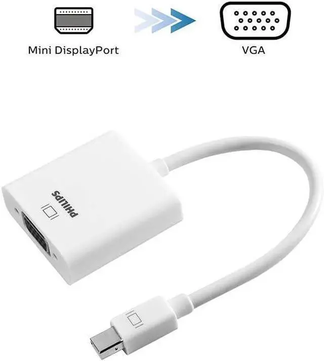 Alt view image 2 of 4 - Philips Mini DisplayPort to VGA Adapter, Unidirectional, Works with Projectors, Laptops, Tablets, Mac and PC Compatible, Fits Thunderbolt 1 and 2 Ports, Compact and Portable Design, White, SWS9200A/27