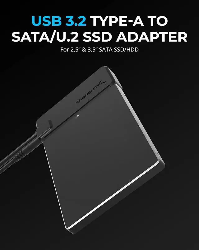 Alt view image 2 of 7 - SABRENT USB 3.2 to SATA SSD/HDD or U.2, 2.5" and 3.5 inch Adapter, Super Fast Data Transfer 10 Gbit/s Hard Drive Converter, Supports Trim and UASP with Power Adapter (EC-U2SA)