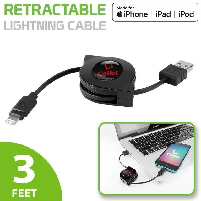 Alt view image 2 of 7 - Retractable Lightning iPhone Cable, Charging Cord Compatible with Apple iPhone 14 Pro Max Plus mini 13 12 11 Xs Xr X SE 8 7 6 5 iPad Pro Air Mini 6 iPod Touch, Nano (MFI Certified) (Lighting Black)