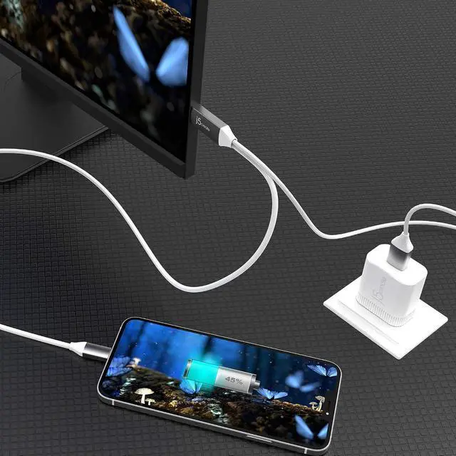 Alt view image 5 of 7 - USB Type C to 4K@60Hz HDMI Cable with USB Type-A 7.5W Pass-Through Charging, for iPad Pro, iPad Air 4, Android, Tablet, Galaxy and More (JCC154G)