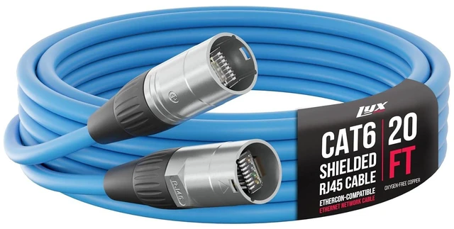 Main image of LyxPro 20 Feet Shielded CAT6 Ethercon Cable - Professional Audio & Lighting Stage Snakes RJ45 Cable, Studio-Grade Sound Transmission, Extreme Durability - Blue