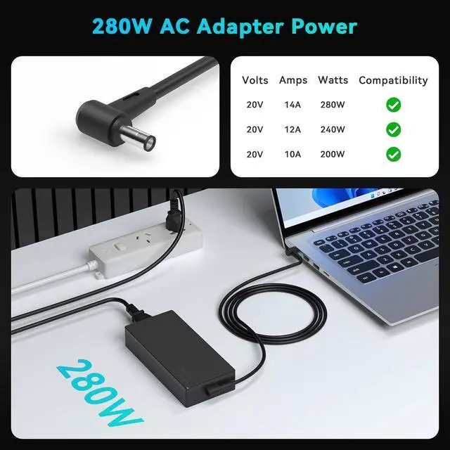 Alt view image 3 of 7 - 280W AC Charger ADP-280BB B fit for Asus Rog Strix G16 G614J