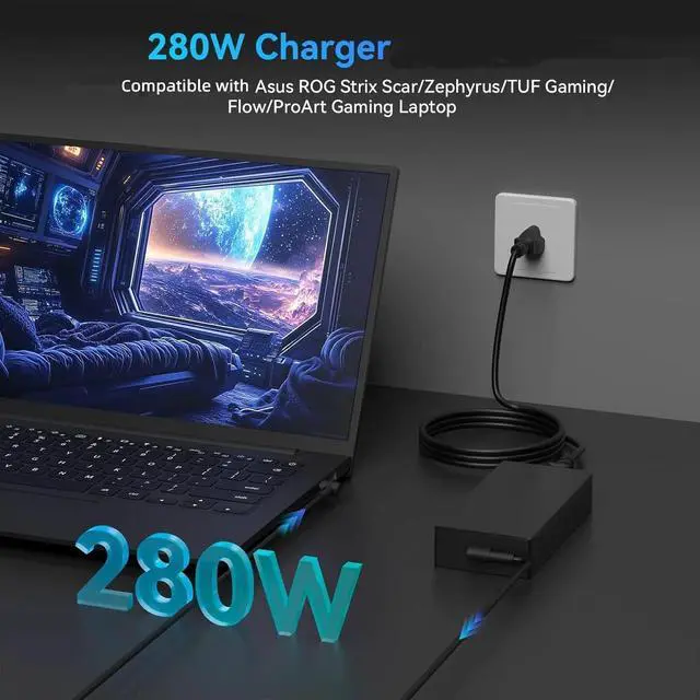 Alt view image 2 of 7 - 280W AC Charger ADP-280BB B fit for Asus Rog Strix G16 G614J