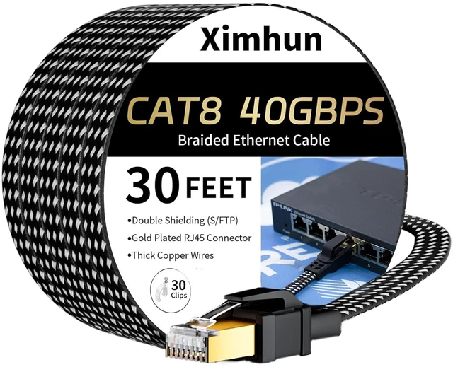 Main image of Cat 8 Ethernet Cable 30 FT, High-Speed Braided Internet Cable Network Cord with RJ45 Connector 40Gbps 2000Mhz Heavy Duty LAN Cable Shielded Indoor