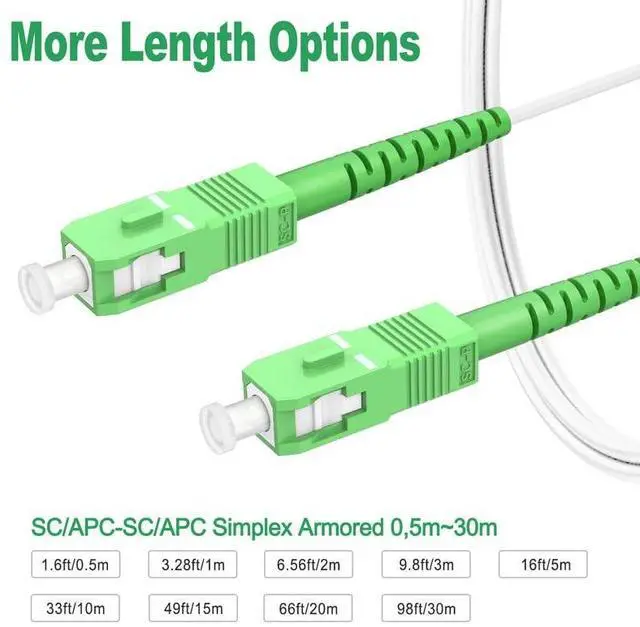 Alt view image 4 of 7 - (30ft/10m) SCA to SCA Fiber Optic Internet Cable, Armored Fiber Patch Cable, OS2 Single Mode Fiber Optical Patch Cord, Simplex - 9/125um, LSZH White