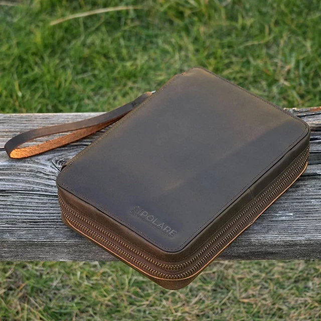 Alt view image 2 of 7 - Polare Full Grain Leather Travel Cable Organizer Case Double Layer Electronics Accessories Carry Bag with YKK Zippers Tech Storage Bag for Cables, Power Bank, USB, SD Card