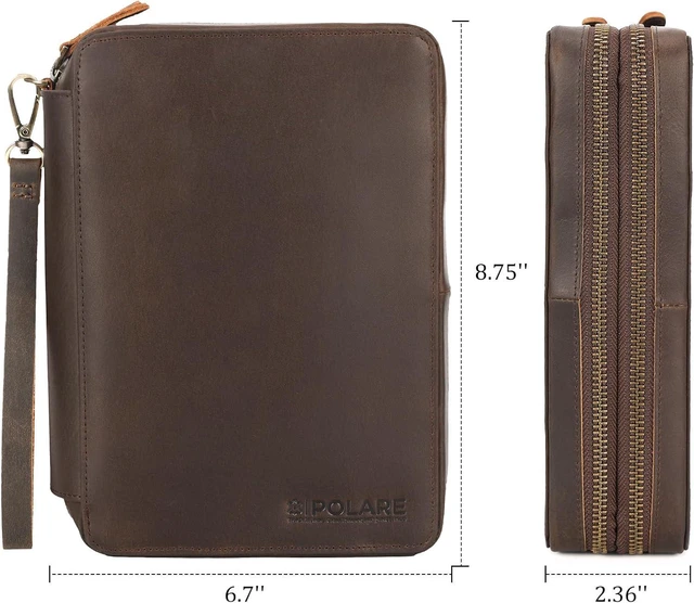 Alt view image 6 of 7 - Polare Full Grain Leather Travel Cable Organizer Case Double Layer Electronics Accessories Carry Bag with YKK Zippers Tech Storage Bag for Cables, Power Bank, USB, SD Card