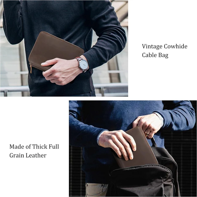 Alt view image 7 of 7 - Polare Full Grain Leather Travel Cable Organizer Case Double Layer Electronics Accessories Carry Bag with YKK Zippers Tech Storage Bag for Cables, Power Bank, USB, SD Card